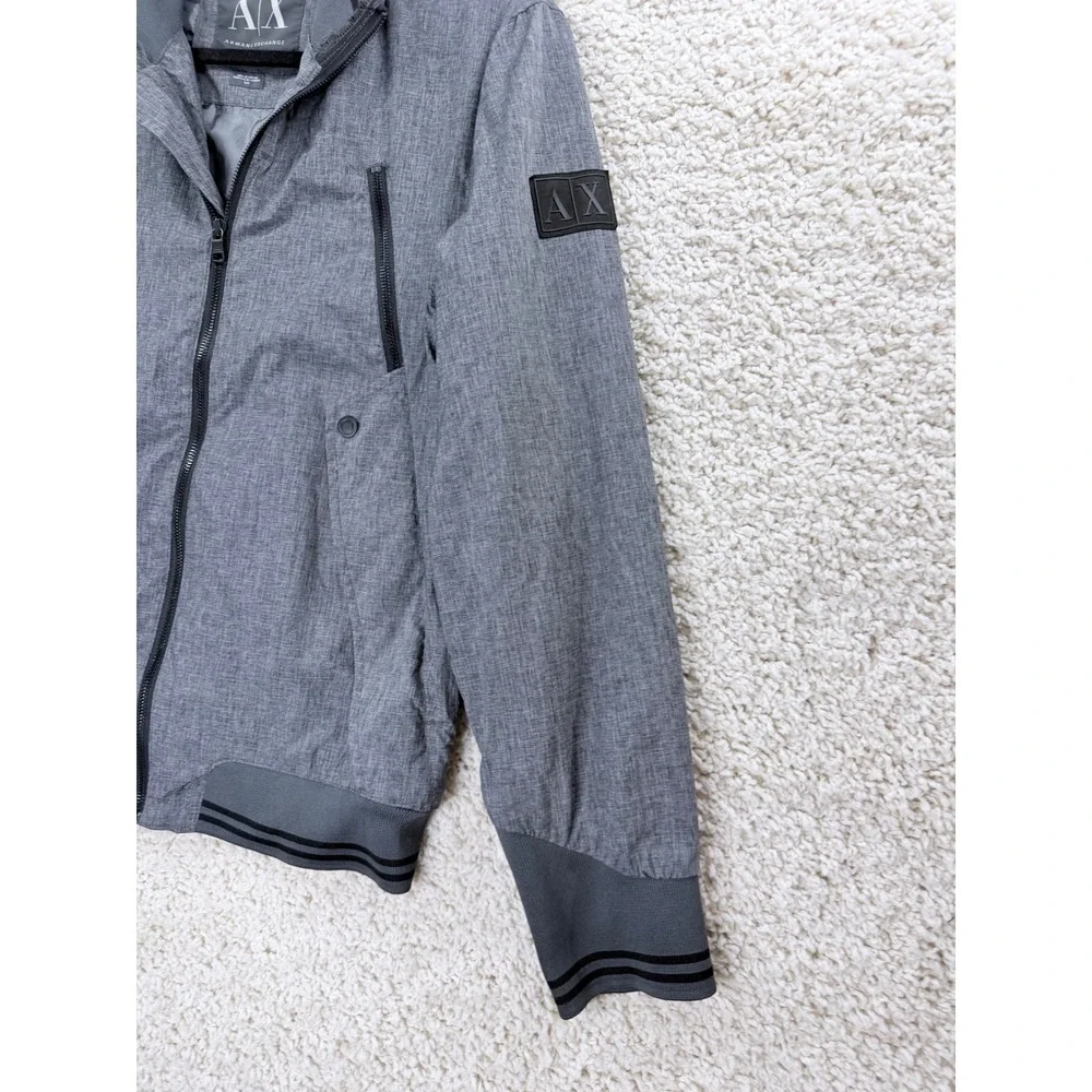 Armani Exchange Bomber Jacket Mens Medium Grey Excellent Full Zip Logo Patch